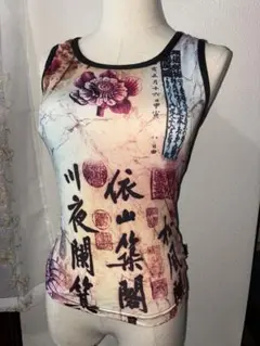 和風花柄タンクトップ