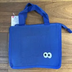 ダイソー　ギョロ目　立体トートバッグ　青
