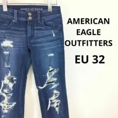 美品 アメリカンイーグル ストレッチダメージジーンズ レディース ダメージ 古着