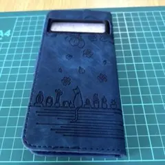 Google Pixel 8 Pro ケース 手帳型 ネイビー 猫と桜