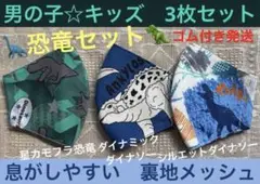 子ども　マスク　キッズ　幼児　男の子　恐竜　星　ティラノ　アンキロサウルス　３枚