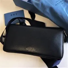 Smythson ラウンドジップウォレット 長財布 ネイビー