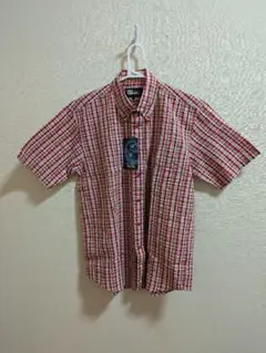 FIRST DOWN　格子柄　半袖シャツ　 レッド／ホワイト　サイズM　新品