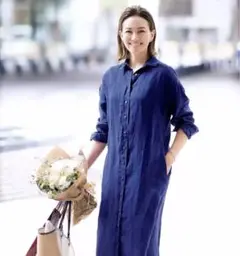 フィナモレ 美品✨上質なリネン100％ シャツワンピース ロング丈 洗える フィナモレ 美品✨上質なリネン100％ シャツワンピース ロング丈