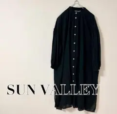 美品⭐︎SUN VALLEY Aラインシャツワンピース　バンドカラー　ガーゼ　黒
