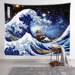 金具一式付きタペストリーE69　富嶽三十六景　神奈川沖浪裏　壁掛け 和モダン
