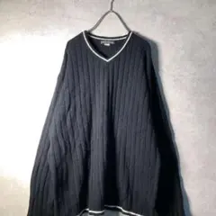 【ヴィンテージ】レトロ Vネック ラインニット 古着 used AS50