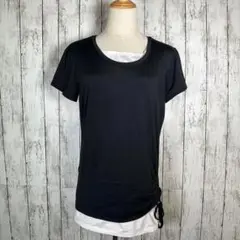 【& life ヒマラヤ】半袖シャツ【SIZE O】黒　白　左裾しぼり　可愛い