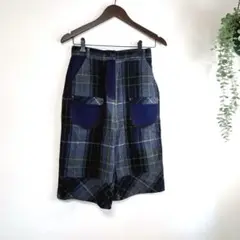 【Q21】iiMK アイアイエムケーハーフパンツ　36 青系　異素材ミックスS