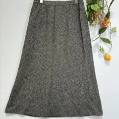 【MISSEL】ロングスカート　ツイード　フレア　ウエストゴム　茶色　L