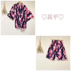 甚平♡ブラック♡牡丹柄♡Mサイズ