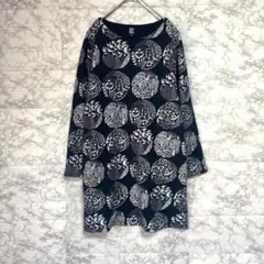グラニフ◆北欧風 総柄スウェットワンピース/ポケット 小鳥 花柄 ネイビー