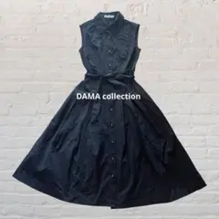 DAMA Collection ブラックAラインシャツワンピースノースリーブ