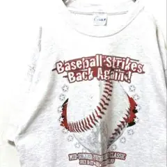 ヘインズ ベースボールストライキバックアゲイン! Tシャツ グレー灰色L古着