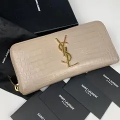 希少✨ サンローラン ラウンドファスナー 長財布 クロコ型押し YSLロゴ