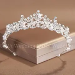 高品質パールティアラビジュー結婚式ウェディングブライダルヘアアクセサリ王冠新品a