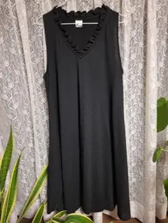 フリル付きノースリーブロングワンピース 黒 Rccat