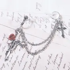 赤薔薇の杭十字 イヤーカフ ダミピ 穴不要