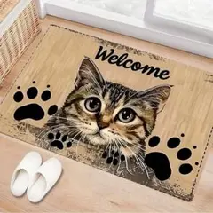 まとめ割有り♪猫の顔デザイン 室内用玄関マット　60cm×90cm フランネル