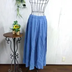 GAP 青のフレアスカート麻（リネン）USA→xxs爽やか/快適/通気性/涼しい