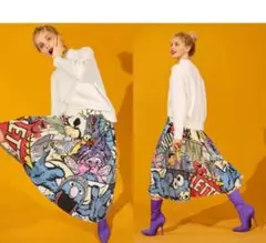 セサミストリート 美品 アメコミ風 プリーツ 総柄 ロング スカートFree