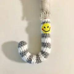 ハンドメイド　傘のグリップカバー　グレー×白
