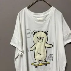 In Field クマ刺繍オーバーサイズTシャツ(F)ホワイトクルーネック
