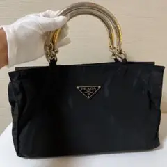 【良品】PRADA プラダ ナイロン素材 チェーン ハンドバッグ 3角プレート