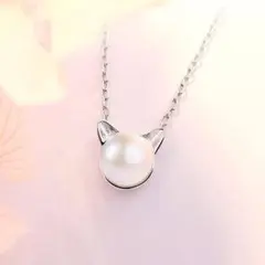 ネックレス レディース キャット 一粒パール 韓国 新品 かわいい