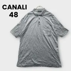 カナーリ　CANALI 48 グレー　ボーダー　ポロシャツ　半袖　イタリア製