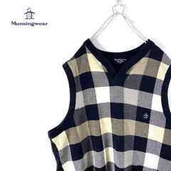 Munsingwear ニットベスト チェック ワンポイントロゴ ノースリーブ