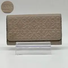 ロエベ 6連キーケース リピートアナグラム ベージュ レザー シルバー金具
