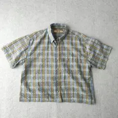 old unknown チェック柄 シアサッカー 短丈 シャツ ボックス　g