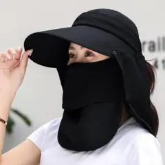 【折り畳み】日焼け防止　サンハット　帽子 ブラック　黒