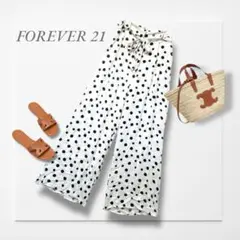 フォーエバー21◆ワイドパンツ(XL)白 ドット リラックス 丈長め リゾート