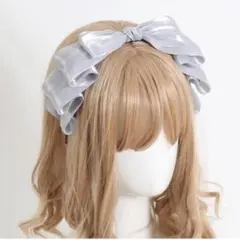 灰色　グレー　リボン　カチューシャ　ヘアバンド　メイド　ロリータ　C81