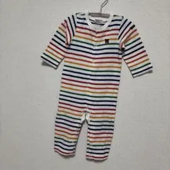 ミキハウスダブルビー カラフルボーダー柄 Bくん刺繍ロンパース