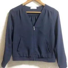 洗える✨anySiS ノーカラージャケット　ブルゾン　紺　ネイビー