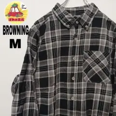 USA古着 BROWNING ネルシャツ　M ブラック　グレー　チェック