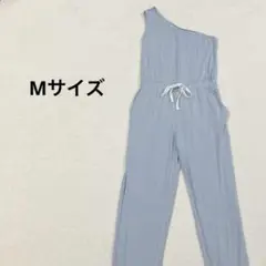 オールインワン　ワンショルダー　サロペット　ノースリーブ　ウエストゴム・紐　M