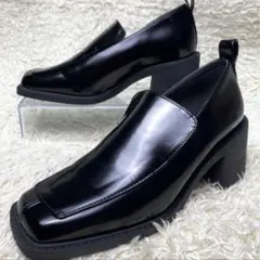 『美品』ルタロン×東原妙子　コラボ　ローファー スクエア　ヒール　ブラック　黒
