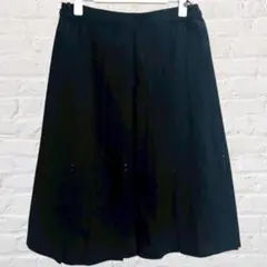 毛100% プリーツ スカート ひざ丈 ウエストゴム ウールマーク 制服 古着