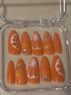 オレンジデザインネイルチップ