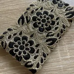 ⑨インド刺繍リボン ゴールド×ブラック 花柄 約50cm
