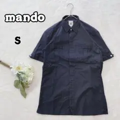 【マンド/mando】ネイビー ドット 半袖シャツ S メンズ 2069
