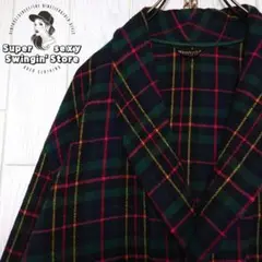 人気 フランネル ガウン コート XL相当 グリーン チェック ユーロ 古着