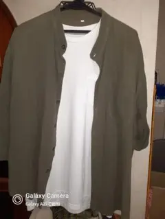 バーゲンセール‼️オリーブ色 コットン ワークシャツ Lシワ加工