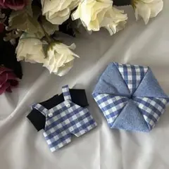 ぬい服 10cm セット サロペット ベレー帽 青