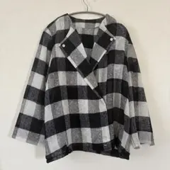 ハンドメイド　涼しい　メッシュ　アウター　チェック　個性的　ジャケット　黒　白