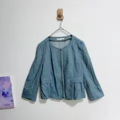 アナイ ANAYI　デニム　リネン混　タンガリー　ノーカラー ジャケット